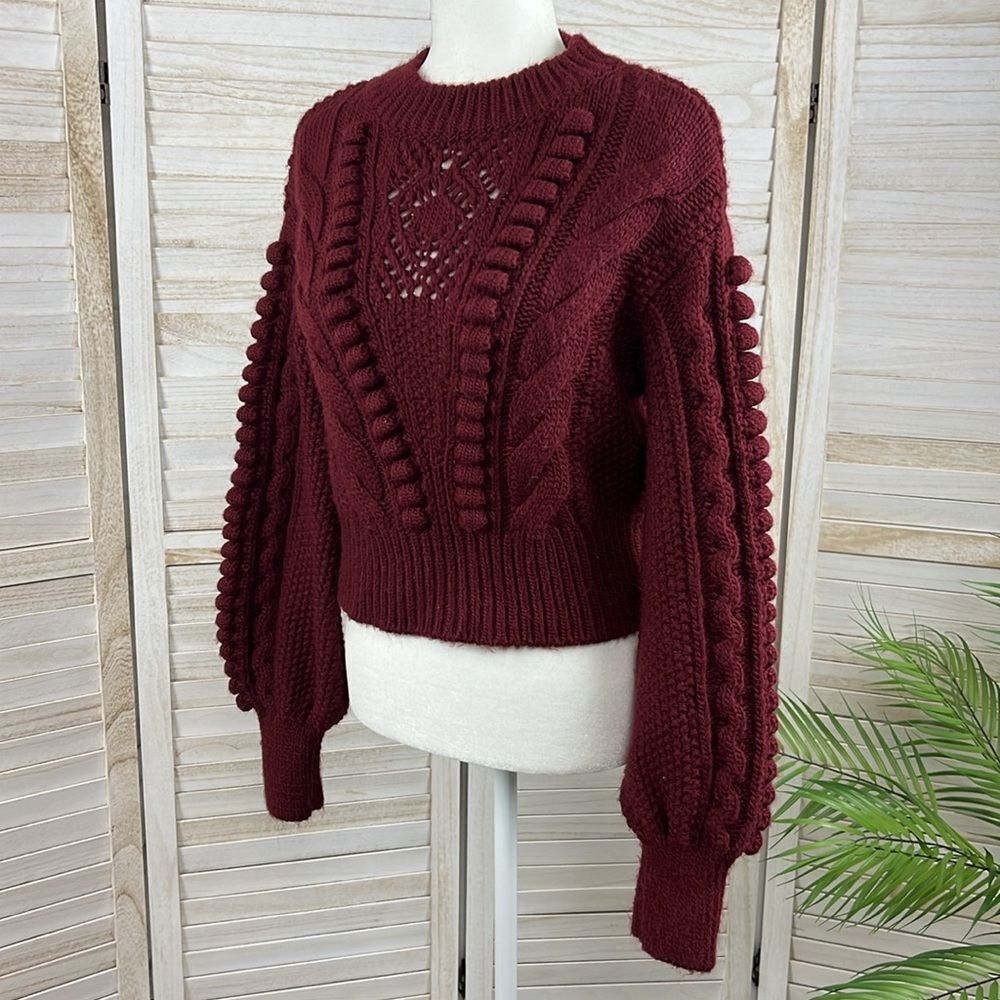 Anthropologie Maroon Chunky Cable Knit Cropped Sweater XS - Picture 10 of 12